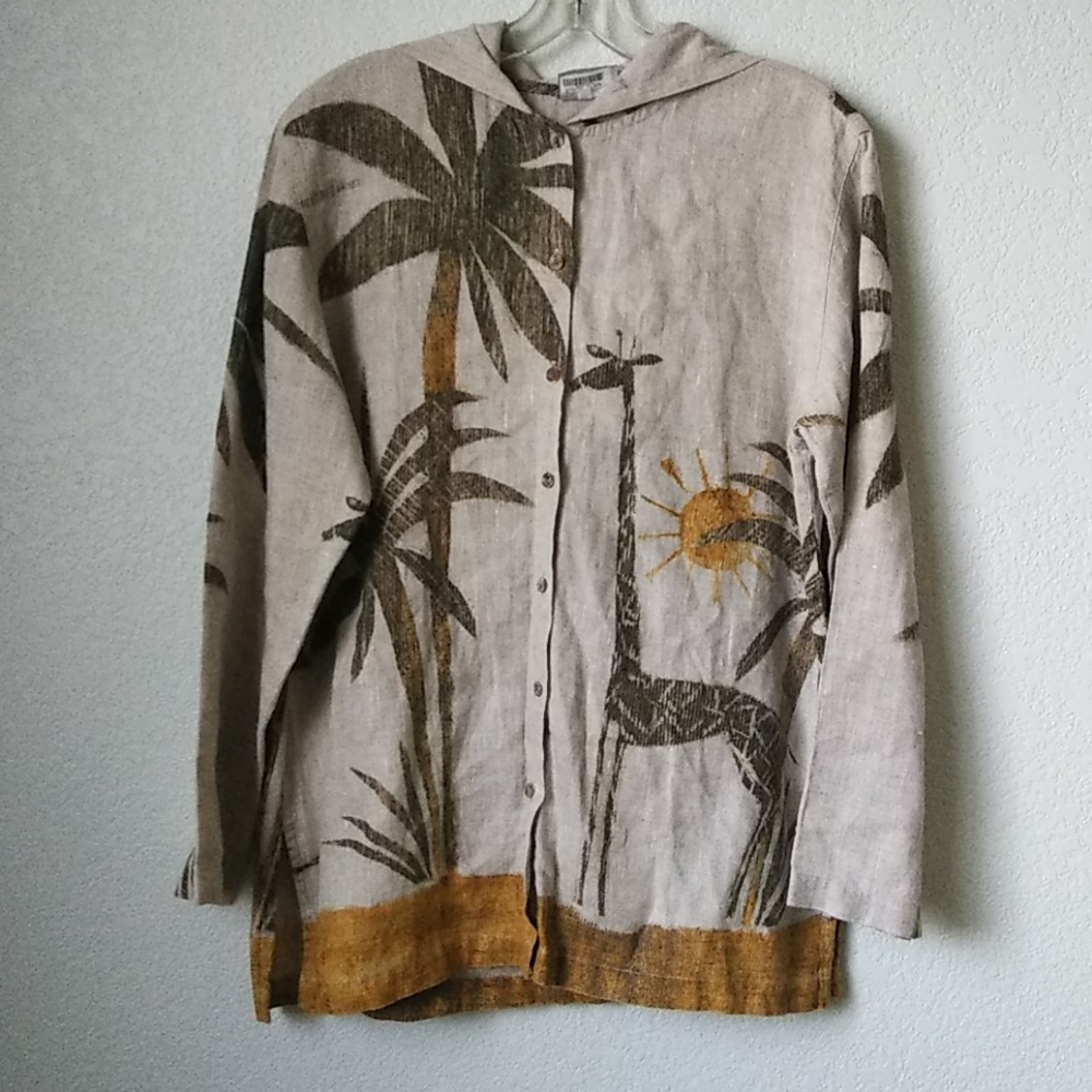 Chico's Design linen hoody tunic shirt size 2